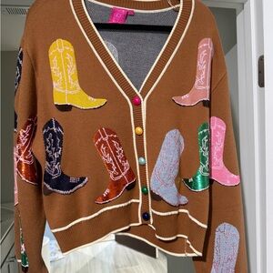 Queen of Sparkles Cardigan with Colorful Boot Design